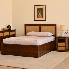 Handcrafted Sheesham Wood Bedside with Cane Front Drawers