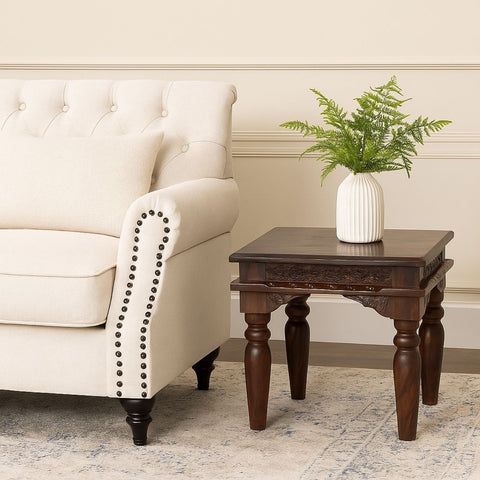 Lata Sheesham Wood Hand-Carved End Table