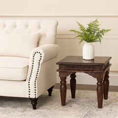 Lata Sheesham Wood Hand-Carved End Table