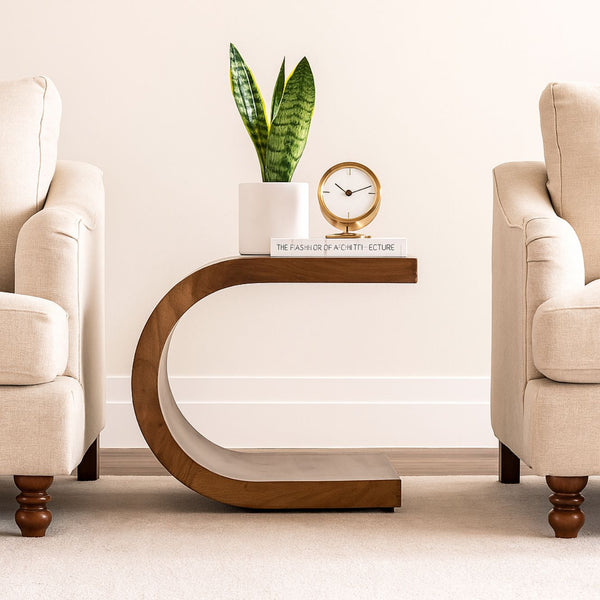 Modern Curved Solid Wood End Table