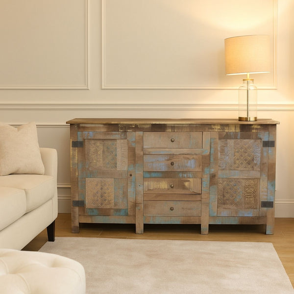 Saean Multi-Tone Mango Wood Sideboard with Brass Top