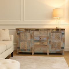Saean Multi-Tone Mango Wood Sideboard with Brass Top