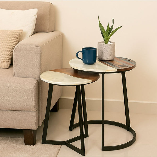 Drammen Sheesham Wood & Marble Nesting Table Set