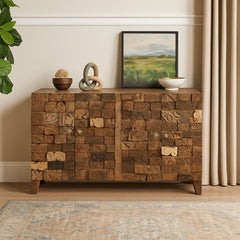 Lowell Reclaimed Wood 4-Door Print Block Sideboard