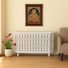 Marguerite Hand-Carved White Floral Credenza