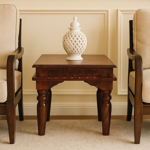 Lata Sheesham Wood Hand-Carved End Table