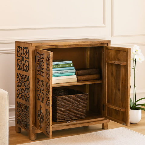Haffner Hand-Carved Solid Wood Storage Cabinet