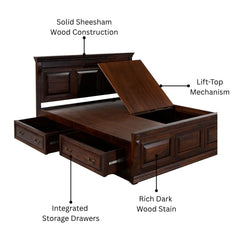 The Heritage Manor Sheesham Wood Drawers Storage Bed