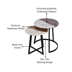 Drammen Sheesham Wood & Marble Nesting Table Set