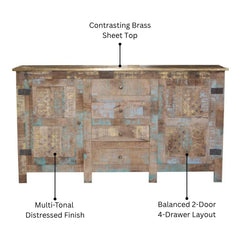Saean Multi-Tone Mango Wood Sideboard with Brass Top