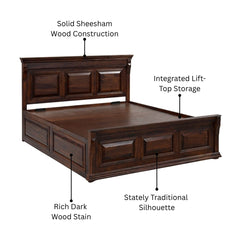 Heritage Royal Sheesham Wood Lift-Top Storage Bed