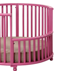 Bright Pink Mango Wood Baby Crib with Fabric Cushioning