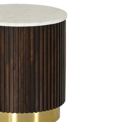 Round Mango Wood Lamp Table with Fluted Base & Marble Top