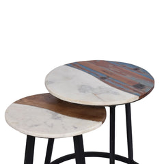 Drammen Sheesham Wood & Marble Nesting Table Set