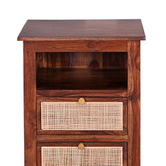 Handcrafted Sheesham Wood Bedside with Cane Front Drawers