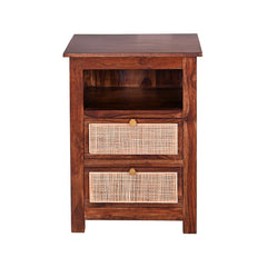 Handcrafted Sheesham Wood Bedside with Cane Front Drawers