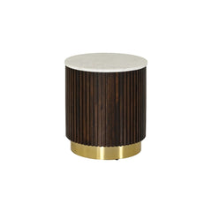 Round Mango Wood Lamp Table with Fluted Base & Marble Top