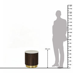 Round Mango Wood Lamp Table with Fluted Base & Marble Top