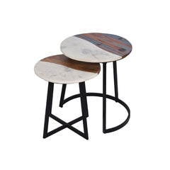 Drammen Sheesham Wood & Marble Nesting Table Set