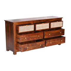 Handcrafted Sheesham Wood Dresser with Cane Detailing