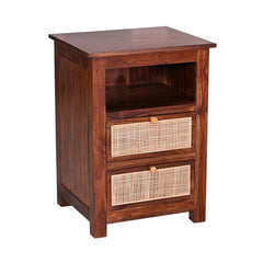 Handcrafted Sheesham Wood Bedside with Cane Front Drawers