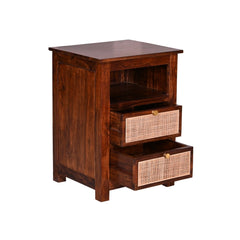 Handcrafted Sheesham Wood Bedside with Cane Front Drawers