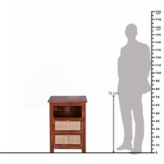 Handcrafted Sheesham Wood Bedside with Cane Front Drawers