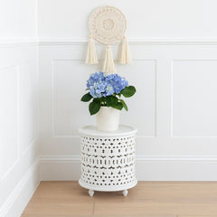 Marguerite Hand-Carved Round Lamp Table