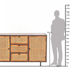 Adrian Mango Wood & Cane Sideboard with Marble Top