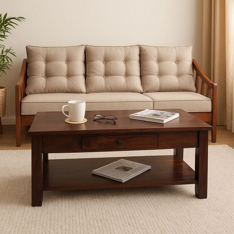 Aristotle Sheesham Wood Coffee Table with Drawer & Open Shelf