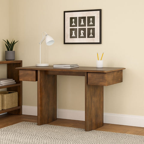Contemporary Mango Wood Writing Desk with Dual Drawers