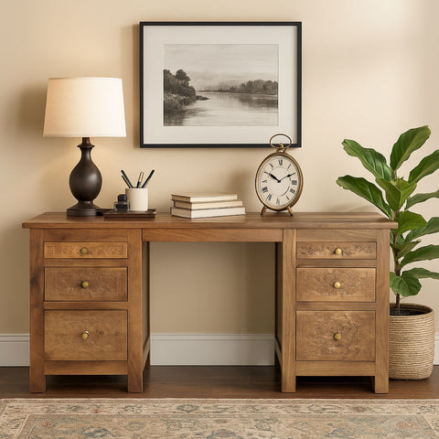 Maharani Hand-Carved Solid Wood Desk with 7 Drawers