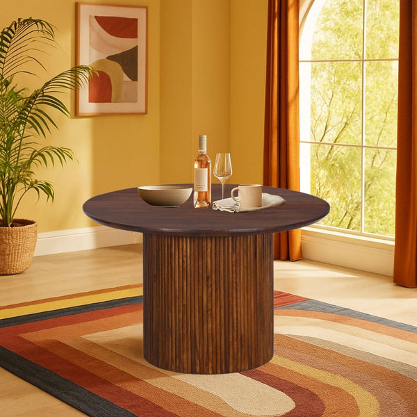 Karlen Wooden Round Table – Contemporary Fluted Base Design