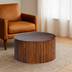 Fluted Solid Wood Round Coffee Table