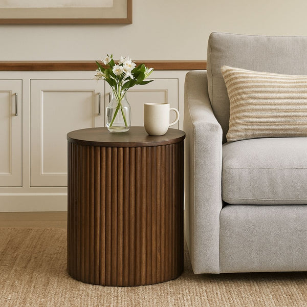 Fluted Solid Wood Round End Table