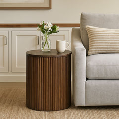 Fluted Solid Wood Round End Table
