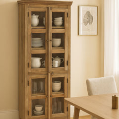 Rustic Glass Panel Mango Wood Storage Cabinet