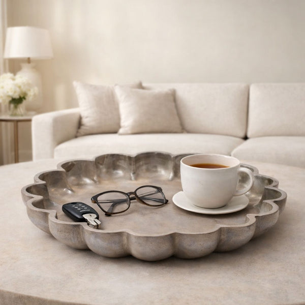 Scalloped Edge Solid Mango Wood  Tray - Large