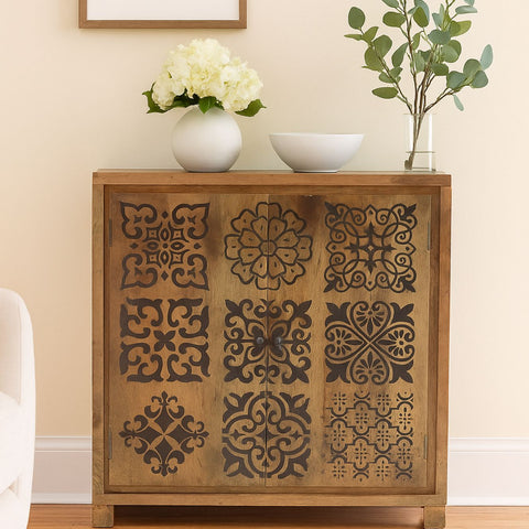 Haffner Hand-Carved Solid Wood Storage Cabinet