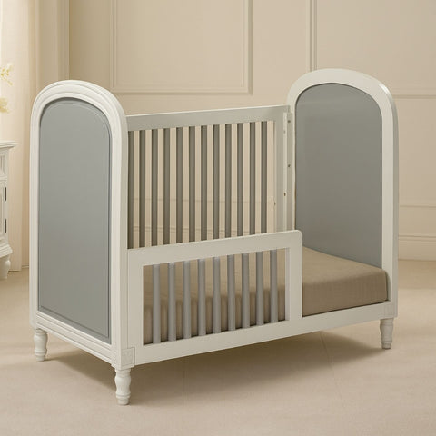 Classic White Mango Wood Baby Crib with Fabric Cushioning