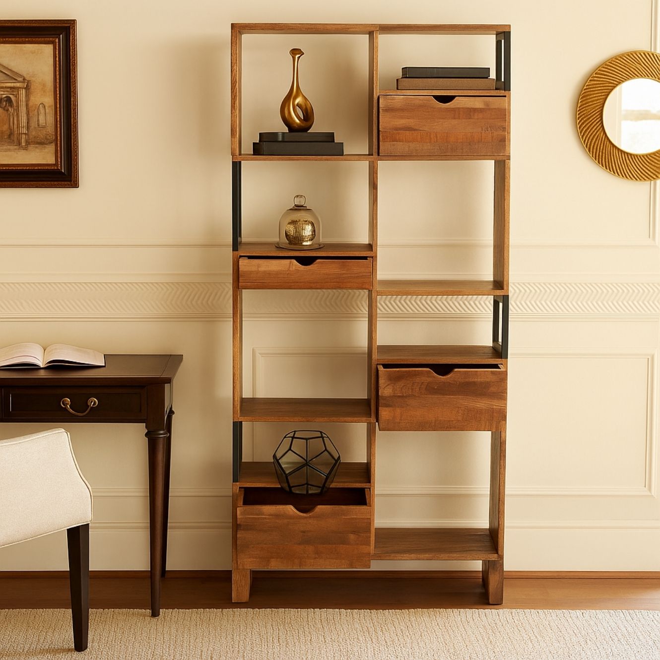 Cubist Urban Composition Bookcase with Drawers