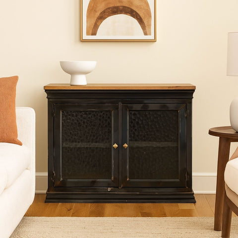 Dilan Industrial Mango Wood & Glass 2-Door Cabinet