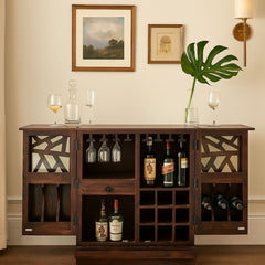 Razia Mango Wood Bar Cabinet with Foldable Top & Storage