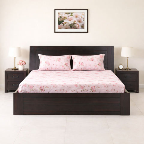 Jaipur Solid Sheesham Wood Queen Size Bed with Hydraulic Lift-Up Storage