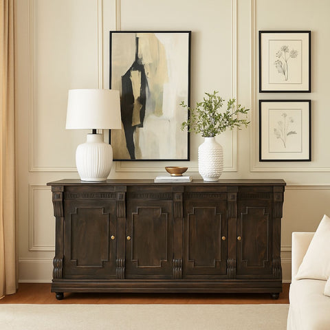 Tobias Classic Carved 4-Door Wood Sideboard