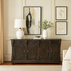 Tobias Classic Carved 4-Door Wood Sideboard