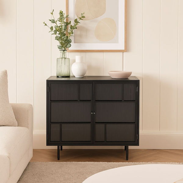 Fergus 2-Door Cabinet in Mango Wood, Glass & Iron