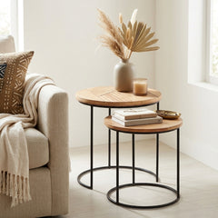 Edra Natural Mango Wood Nesting Side Tables (Set of 2)