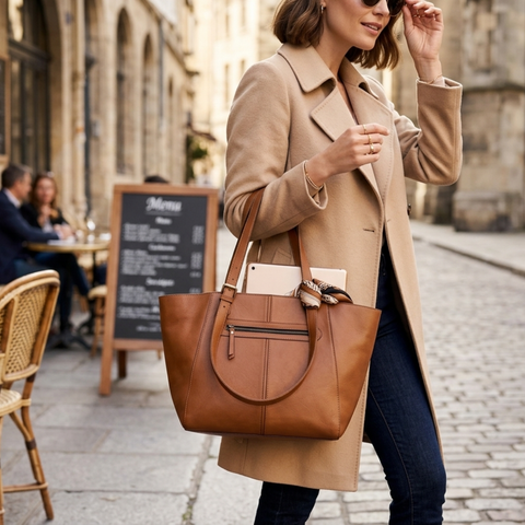 The Caramel Horizon All-Leather Everyday Tote