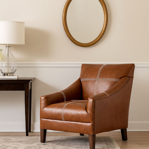 Sylas Modern Farmhouse Leather Lounge Chair